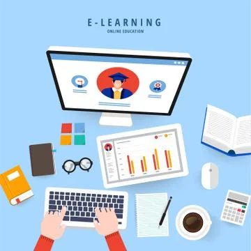 E-learning online education Stock Illustration