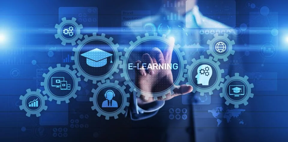 E-learning, Online education, internet studying. Business, technology and per Stock Photos