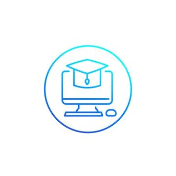 E-learning, online education line icon 스톡 일러스트