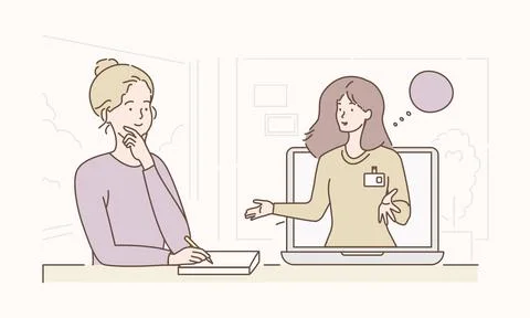E-learning, online education, online course concept, woman teacher teaching Stock Illustration