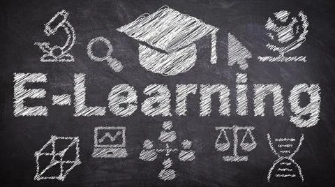 E-learning online education training school from home using technology  Illustrazione stock