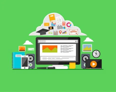 E-learning, Online learning, education concept. Modern flat design for Web Ba Stock Illustration