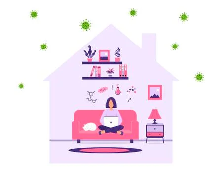 E-learning, online learning at home. Teen girl gets knowledge online. Distanc Stock Illustration