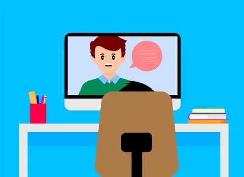 E-learning, online lesson at home, social distance during quarantine. Stock Illustration