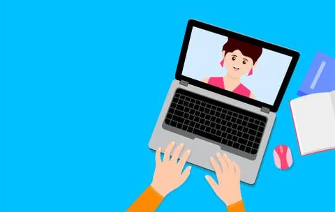 E-learning, online lesson at home, social distance during quarantine. Stock Illustration
