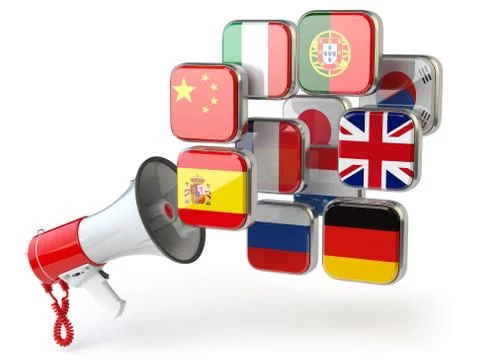 E-learning or online translator concept. Learning languages online. Megaphone Stock Illustration