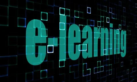 E-learning pixelated blue wall background Stock Illustration