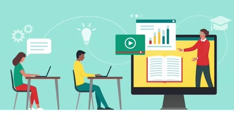 E-learning platform and distance learning: students learning online Stock Footage 144368253