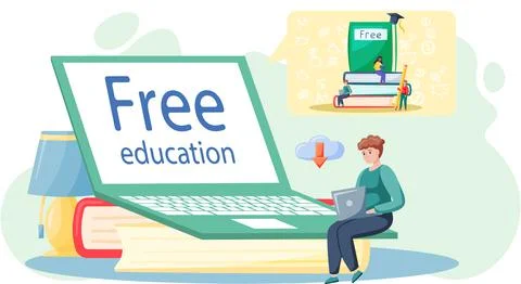 E-learning platform and online courses on laptop and smartphone, innovative free イラスト素材