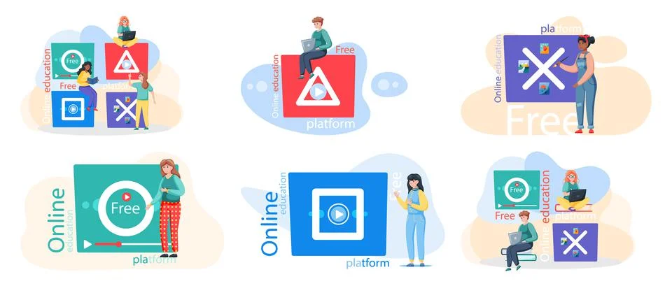 E-learning platform and online courses on laptop and phone, innovative free Stock Illustration