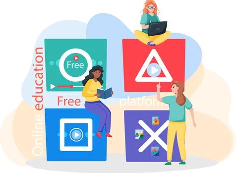 E-learning platform and online courses on laptop and phone, innovative free Illustrazione stock