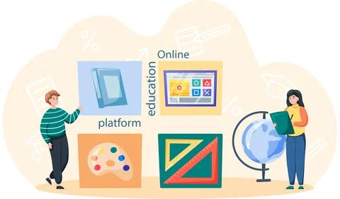 E-learning platform and online courses on laptop and smartphone, innovative free Ilustración de archivo