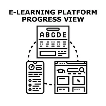 E learning platform connecting educational progress and digital content Stock Illustration