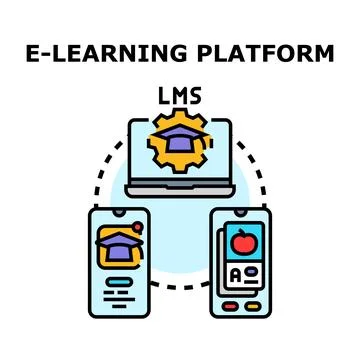 E learning platform connecting students and digital devices Stock Illustration