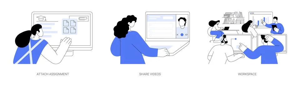 E-learning platform features abstract concept vector illustrations. Illustrazione stock