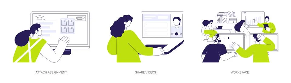 E-learning platform features abstract concept vector illustrations. Illustrazione stock