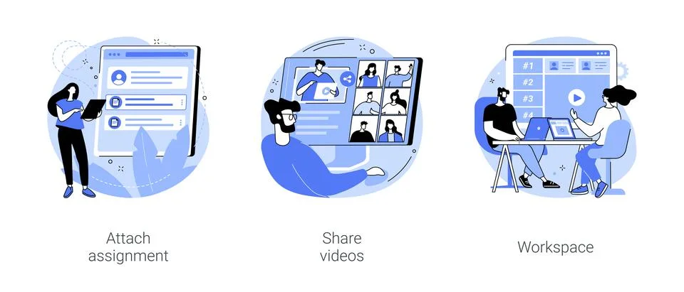 E-learning platform features isolated cartoon vector illustrations se Stock Illustration