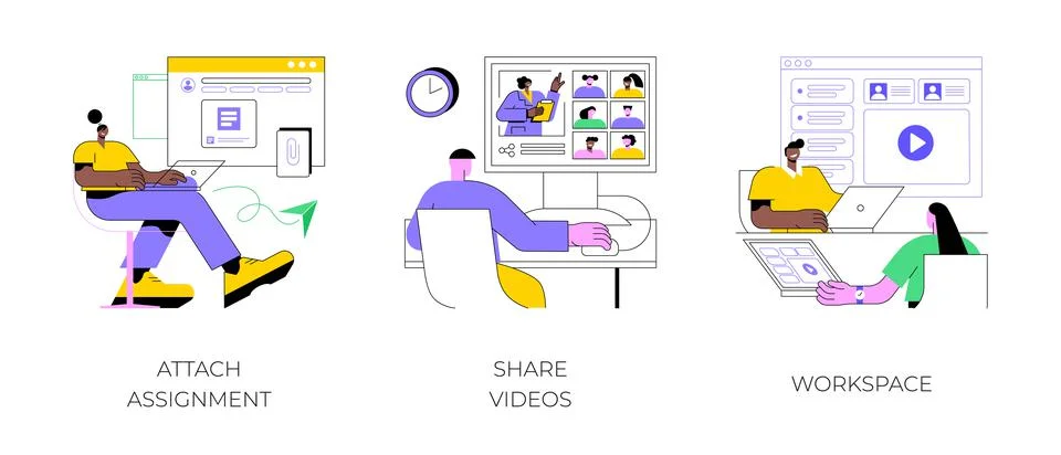 E-learning platform features isolated cartoon vector illustrations. Stockillustratie