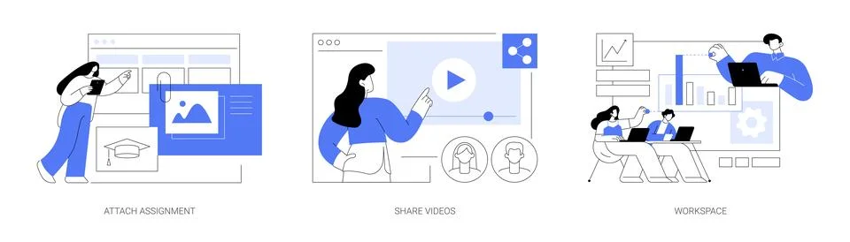 E-learning platform features isolated cartoon vector illustrations se 스톡 일러스트