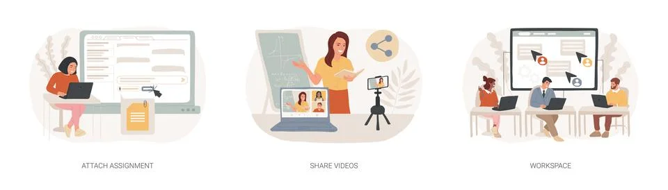 E-learning platform features isolated cartoon vector illustrations se Stock Illustration
