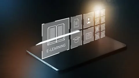 E learning platform showing various features on a digital screen Stock Photos
