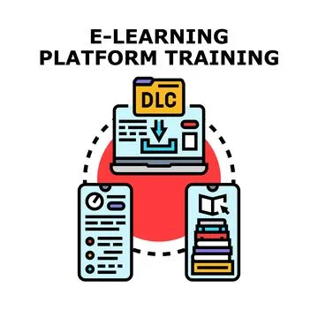 E learning platform training with digital content download 스톡 일러스트