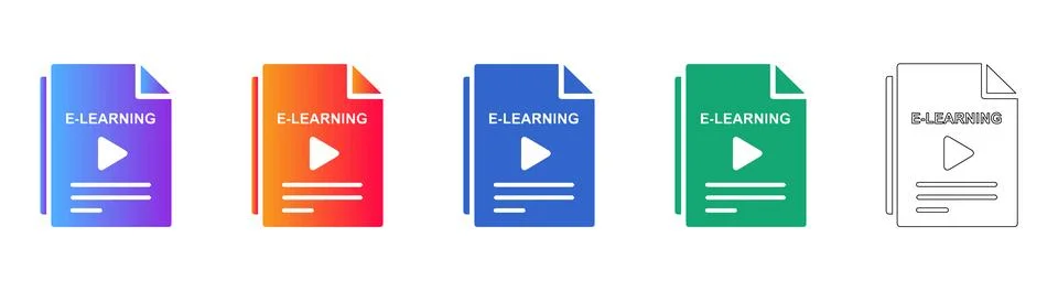 E Learning Play Document Icons Set 스톡 일러스트