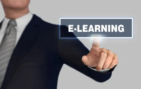 E learning   pushing concept 3d illustration Ilustração Stock