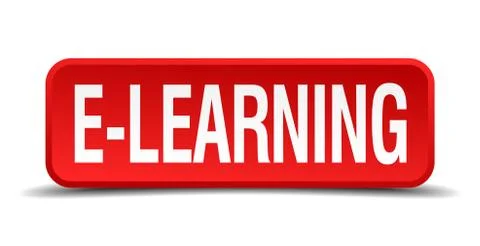 E-learning red 3d square button isolated on white background Stockillustratie