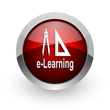 E-learning red circle web glossy icon. 库存插图
