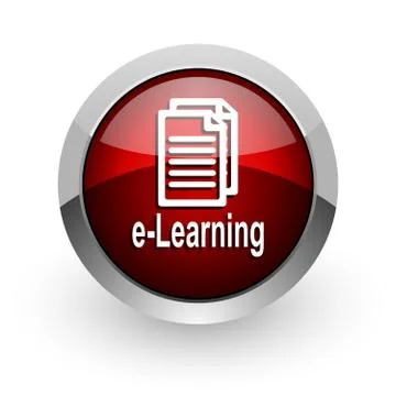 E-learning red circle web glossy icon. Stock Illustration