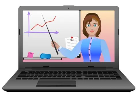 E-learning. Remote or distance learning with the help of the Internet Illustrazione stock