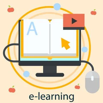 E-learning, research through Internet, concept school education and acquisition 스톡 일러스트