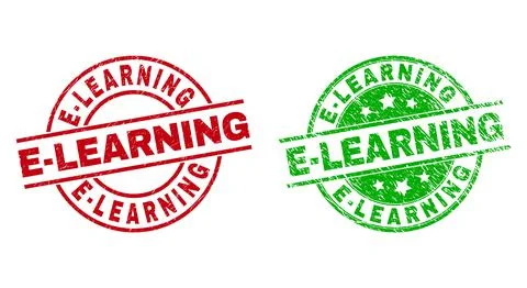 E-LEARNING Round Stamps with Corroded Texture Illustrazione stock