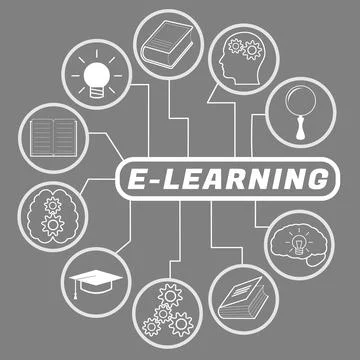 E-learning. Scheme with icons on grey background Stock Photos