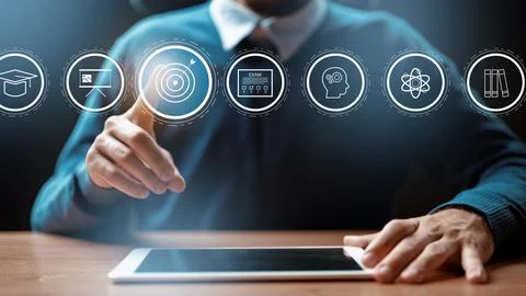 E learning session with focus on skill development and technology in a modern Stock Photos