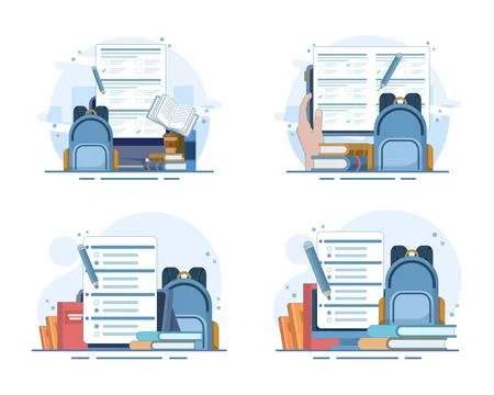 E-learning set, computer with school supplies Ilustración de archivo