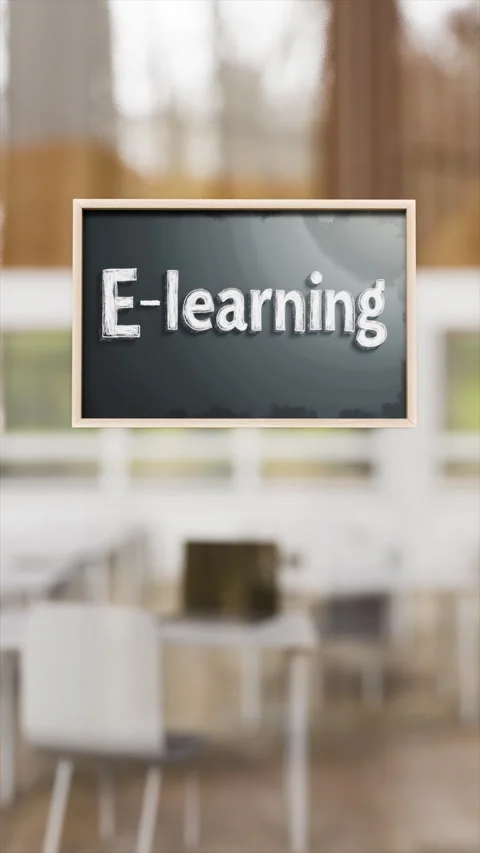 E-learning sign displayed in modern educational workspace Stock Footage 312815330