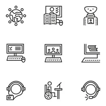 E-learning simple line vector icons set 스톡 일러스트