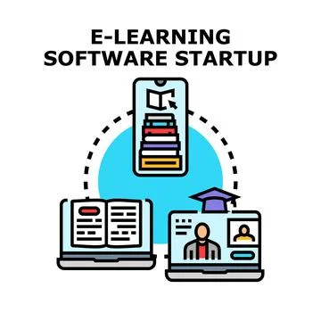 E learning software startup developing innovative digital education Illustrazione stock