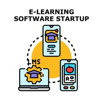 E learning software startup developing online education platform Stock Illustration