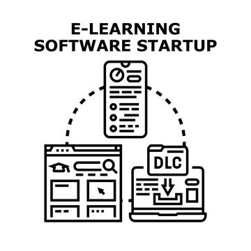 E learning software startup developing online education platforms Stock Illustration