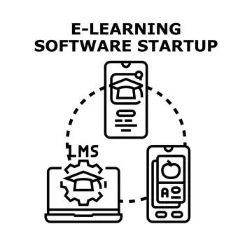 E learning software startup developing online education platform 库存插图