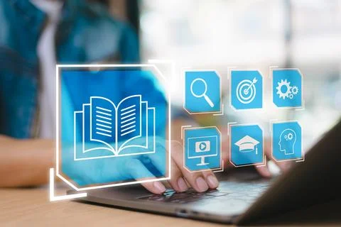 E-learning study graduate certificate program concept. Teacher training onlin Foto stock