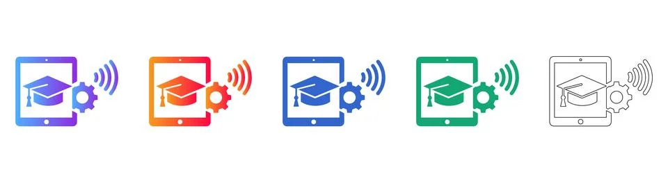 E Learning Tablet Icon with Graduation Cap Stock Illustration