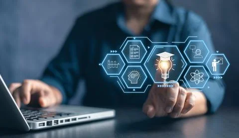 E learning technology concept. AI and machine learning enhance personalised.. Stock Photos