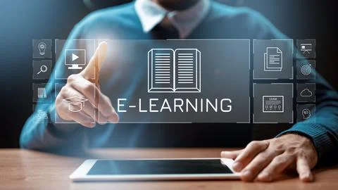 E learning technology in use for online education and training Stock Photos