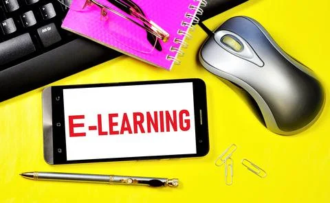 E-learning. Text message on the smartphone screen. Stock Photos