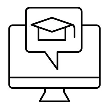 E-learning thin line icon. Monitor and graduate hat vector illustration isolated 스톡 일러스트