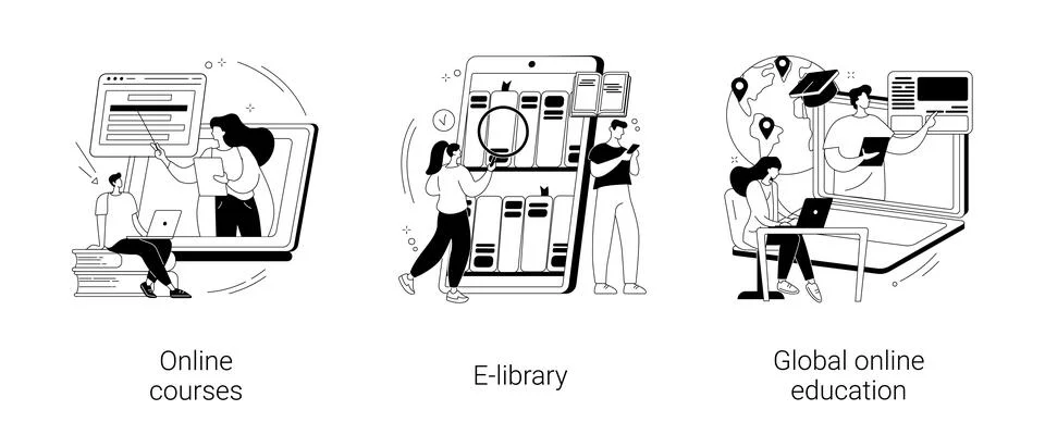 E-learning tools abstract concept vector illustrations. 스톡 일러스트